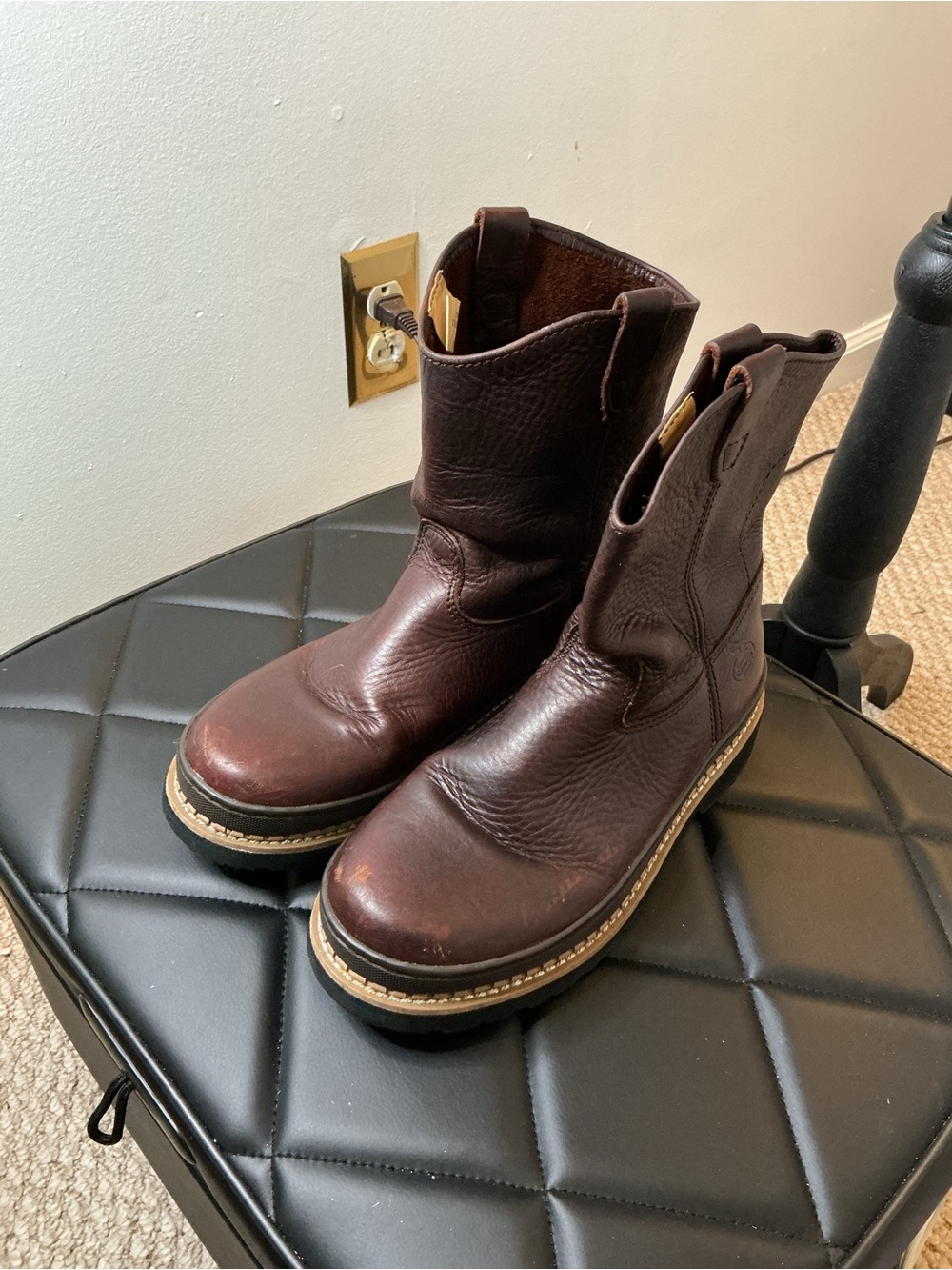 Georgia Boot Little Georgia Giant Brown Leather Wellington Boots Youth 6M